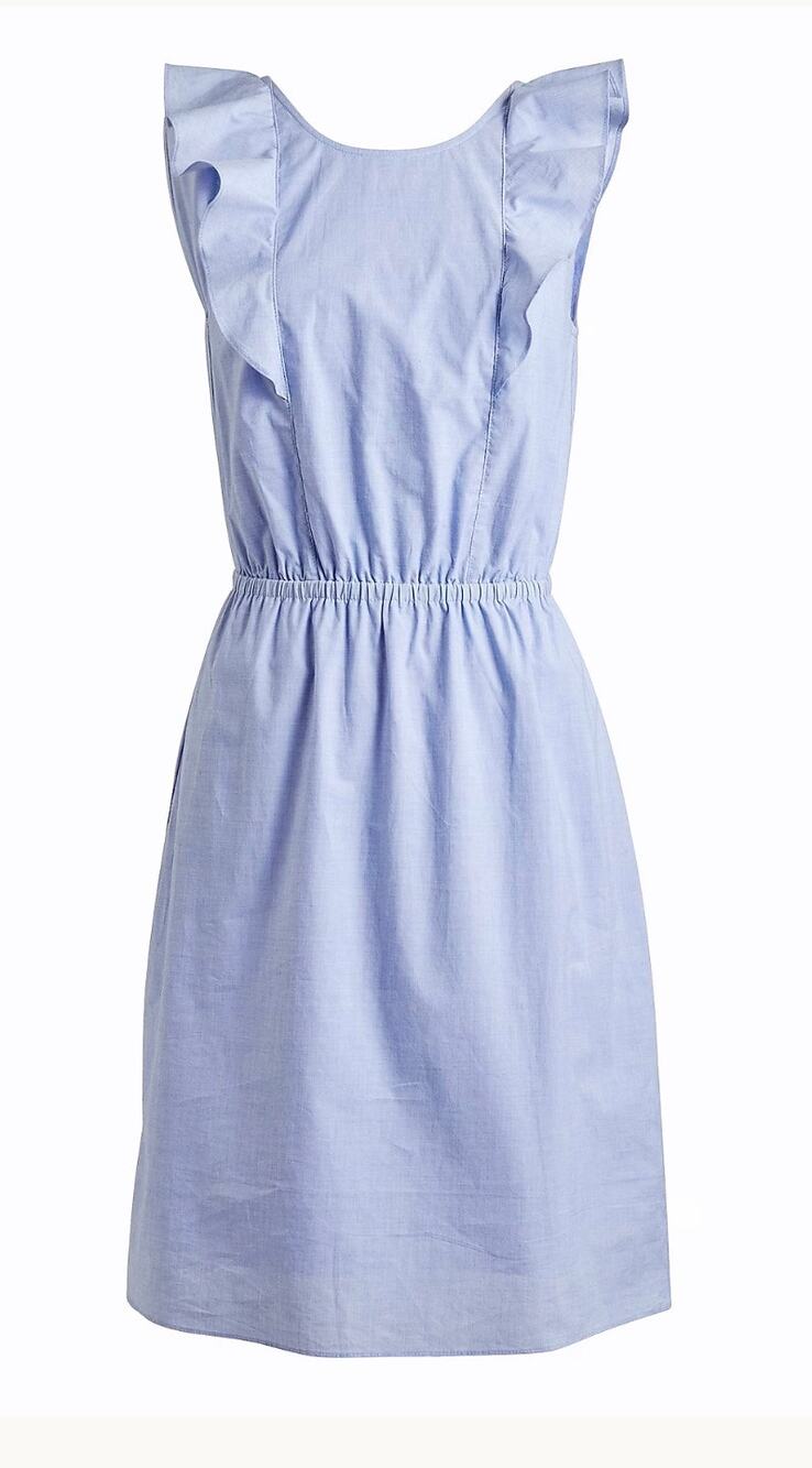 J.Crew | 100% Cotton Blue Sleeveless Ruffle-Shoulder Dress | Size 12